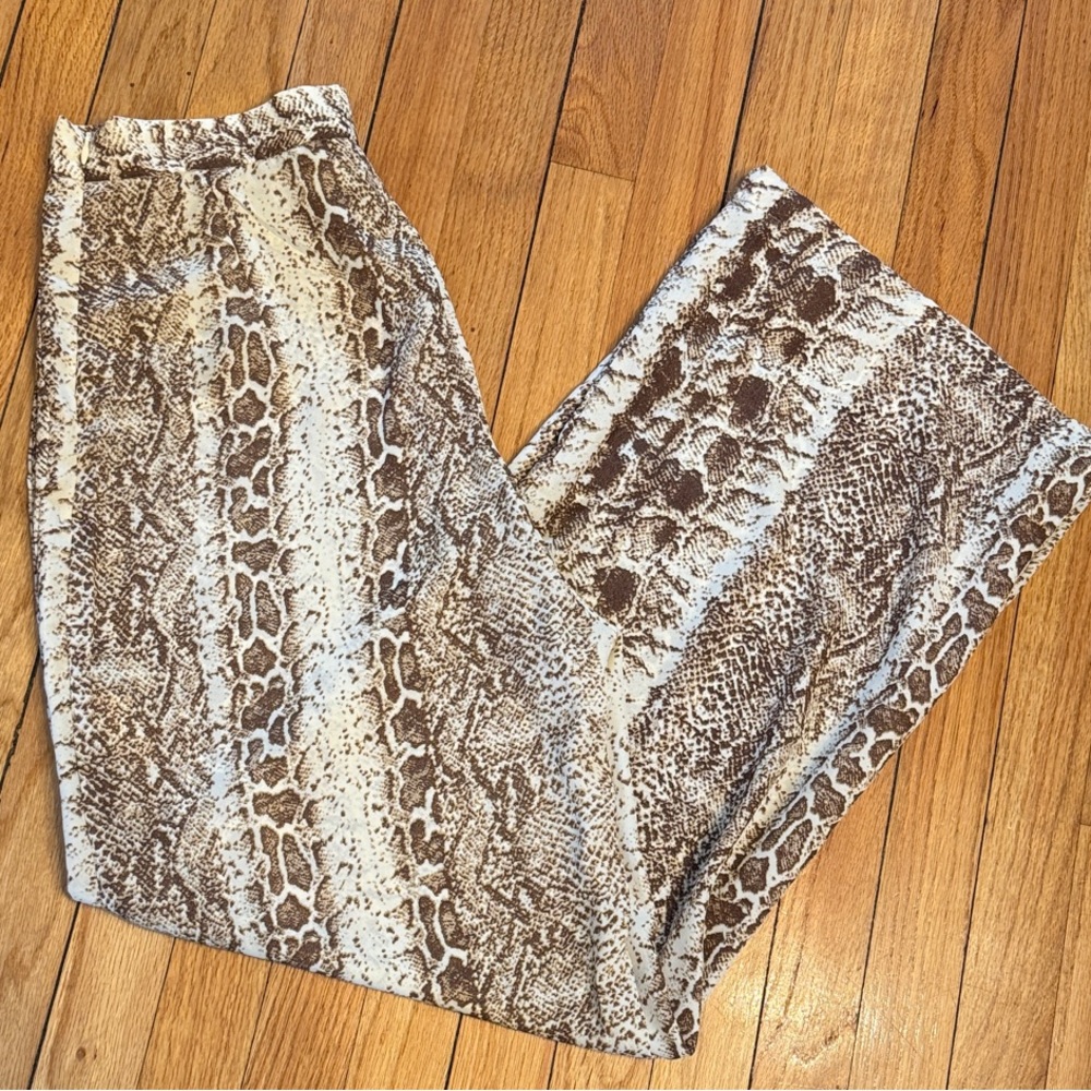 PrettyLittleThing Pants Wide Leg Brown and Cream Snakeskin Trousers 8